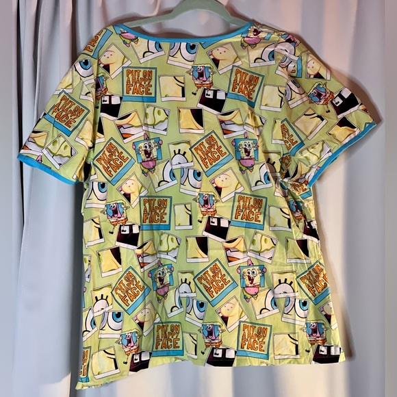 SpongeBob Nickelodeon Nurse Hospital Uniform Scrub Top V neck size XL Happy Face - Picture 4 of 4